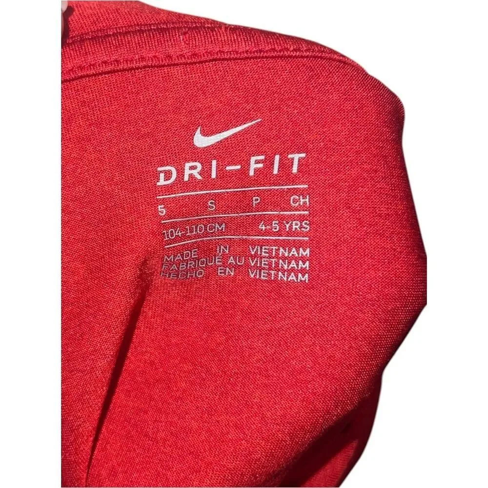 Nike Dri-FIT Red Hoodie Youth Size 5 (4–5Y) Swoosh Logo Athletic